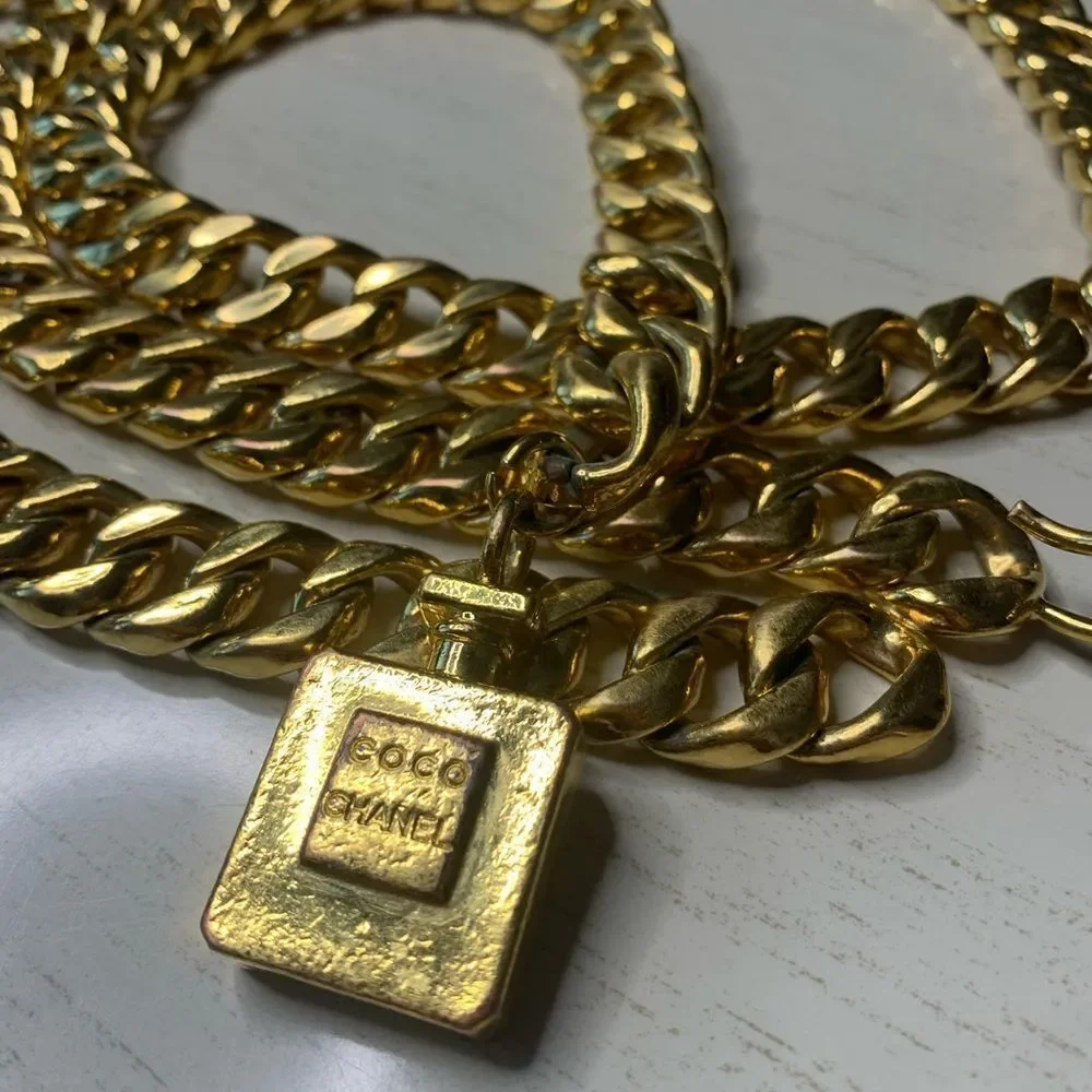 1970s Chanel Gold Toned Perfume Chain Belt Necklace Vintage Pristine condition